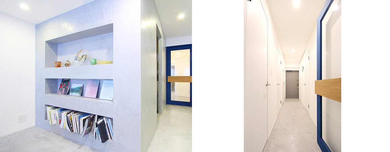 リノベ後の暮らし「SIMPLE×モルタル」扉と廊下