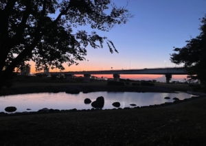 秋の夕暮れと多摩川